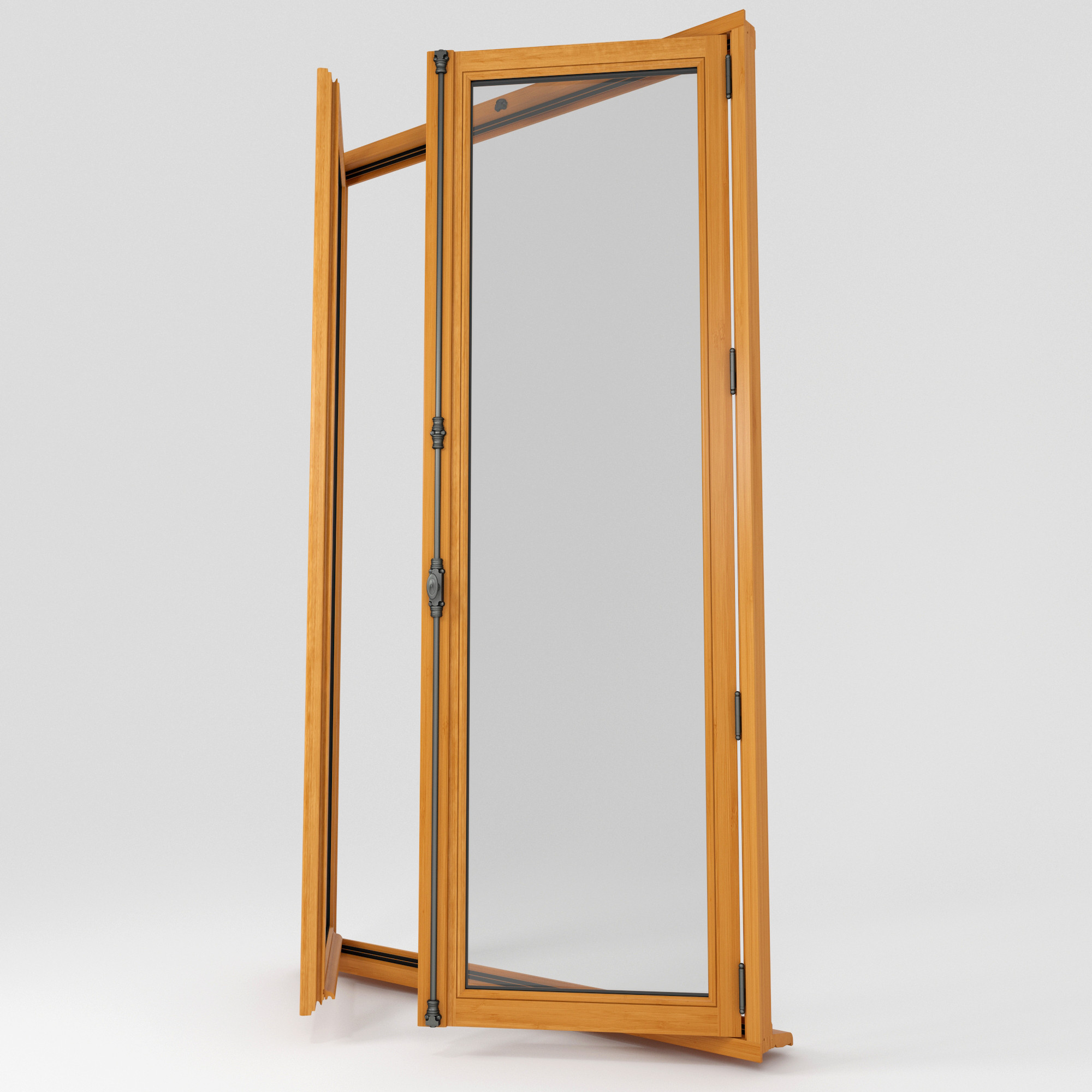 Porte-fenêtre Bois FT60 bois exotique lasure naturelle 3quarts