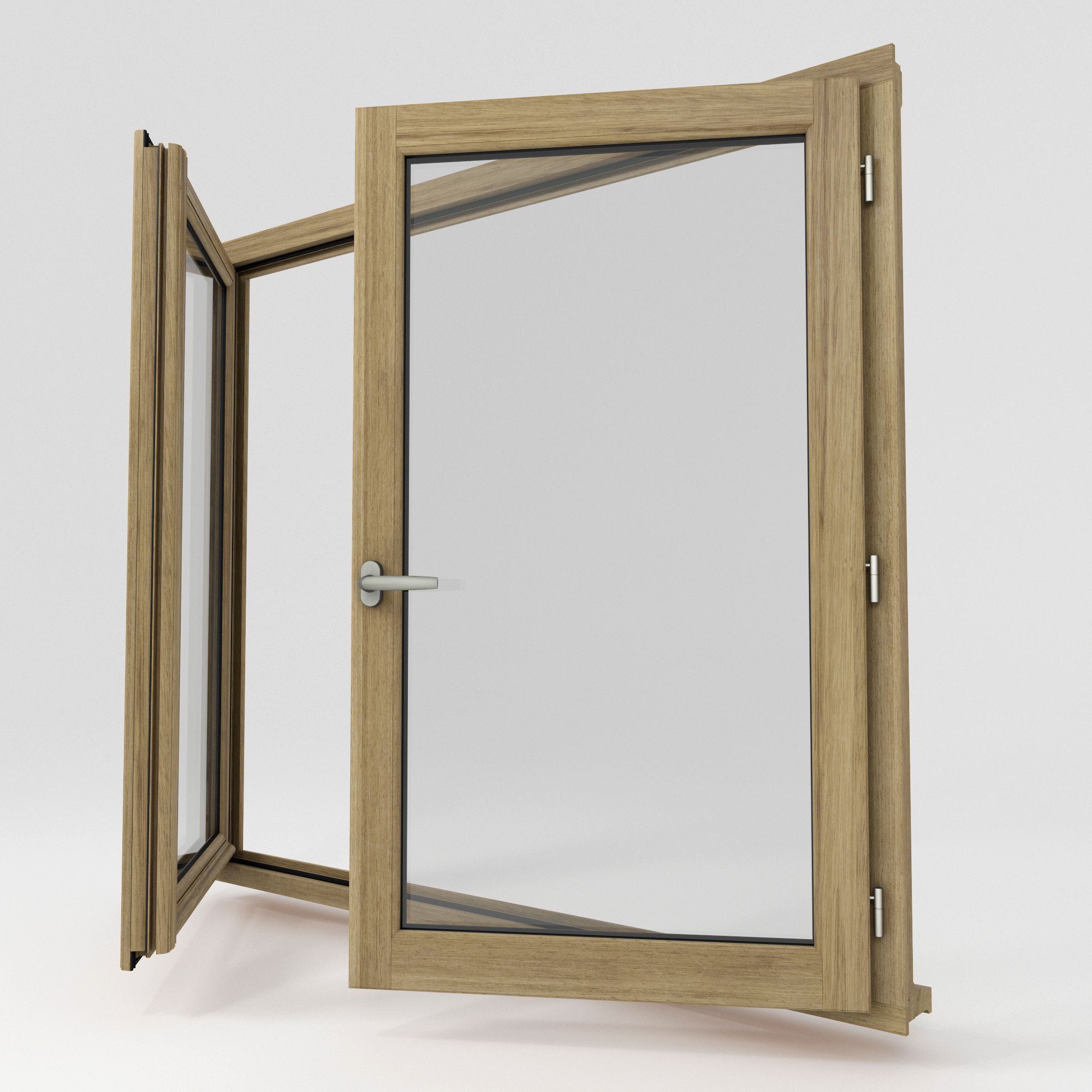 Fenêtre Bois F60 chêne lasure chêne incolore mat 3quarts