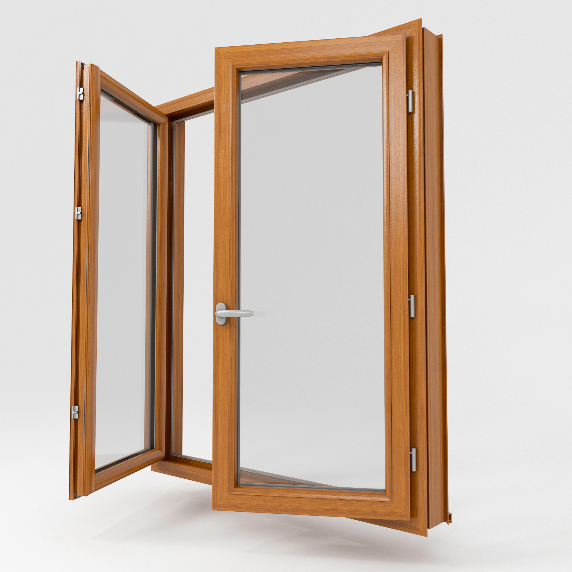 Fenêtre PVC 83mm plaxé Chêne doré 3quarts