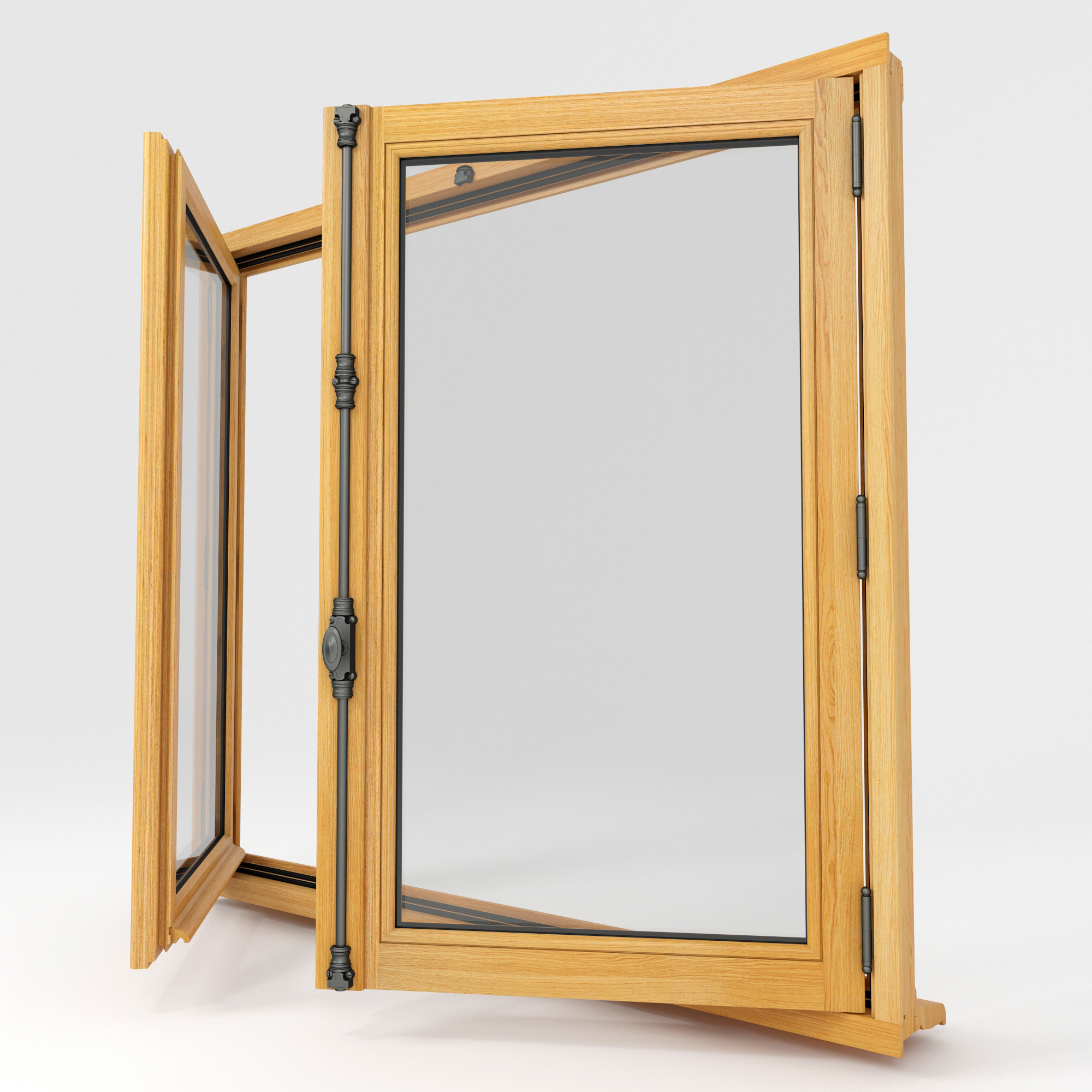 Fenêtre Bois FT60 chêne lasure naturelle 3quarts